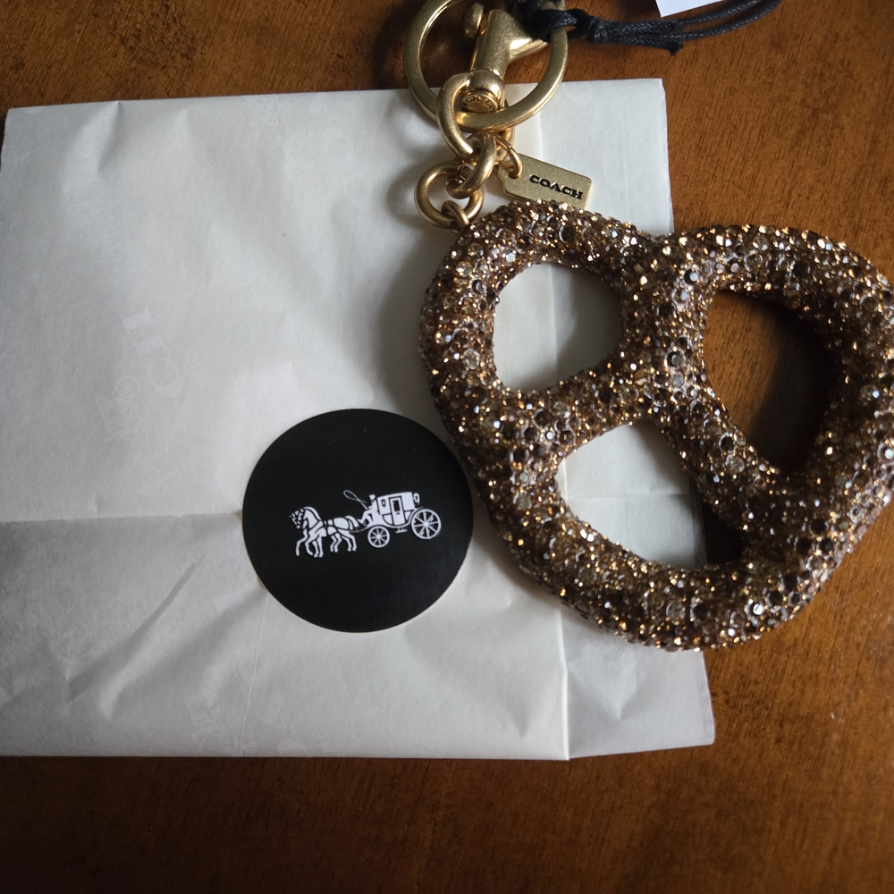 Coach Crystal Pretzel Keychain Charm - Gold Glitter - Picture 3 of 7